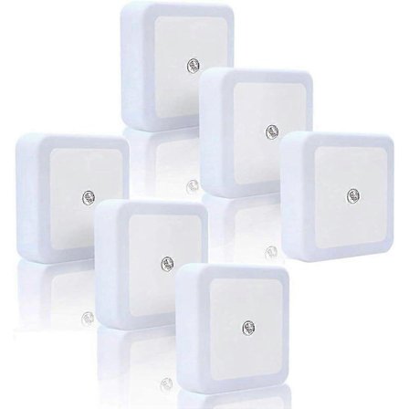 6 stk. LED Natlampe, Kold Hvid Energibesparende Natlampe med Smart Sensor Auto Tænd/Sluk Plug-in Væglampe (6 stk. Kold Hvid)