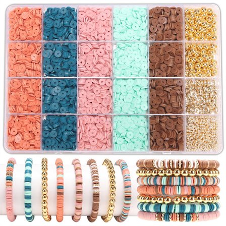 Armbåndsett med 24 rutenett leireperler 6mm myk leirestykke armbånd DIY håndlaget perle skjæring smykke tilbehør sett, armbånd og smykkefremstilling