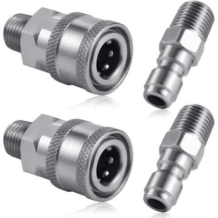 QU-St Højtryksrenser Kobling, 1/4 tomme NPT Rustfrit Stål Lynkobling Han Hun (Ekstern Gevind), A