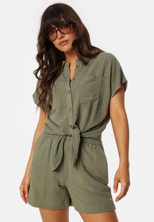 Pieces Pcvinsty Linen Tie Shirt Deep Lichen Green Klær