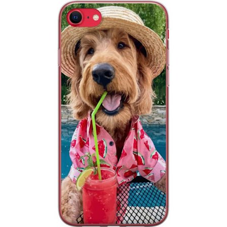 Yhteensopiva Puhelinkuori Apple Apple iPhone SE (2020) Kesäkoira juoma motiivi iloisella koiralla hatulla ja pinkillä paidalla juomassa smoothieta u