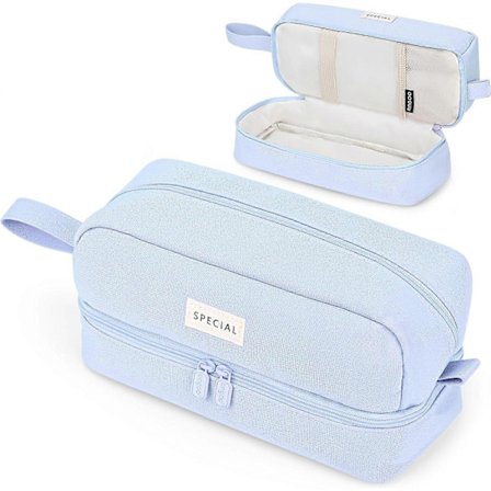 Pennal, Stort pennal, Pennal for kvinner Estetisk pennal, Skole skrivesaker Kontor Oppbevaring Sminkepung, Blå