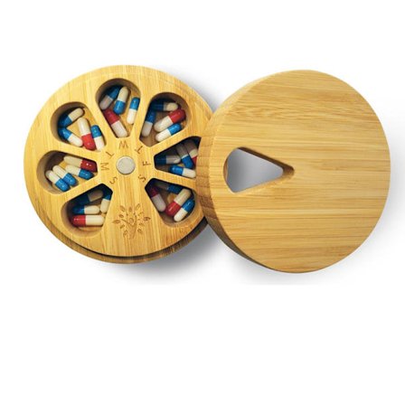 Træ Medicin Box 7 Dage Custom Pille Box Organizer Naturlig Træbeholder -