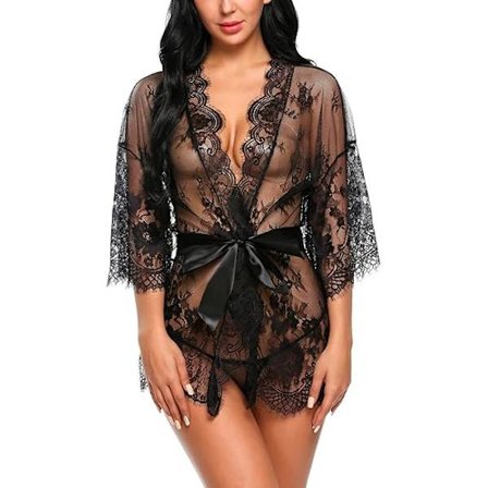 Kvinners blonde kimono-morgenkåpe babydoll undertøy mesh pyjamas S