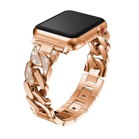 Damarmband för Apple Watch Band Series 9 8 7 6 SE 5 4 Diamond Cowboy Chain Strap Ultra 2 49mm 41mm 45mm 40mm 44mm metallbälte Rose Gold 42mm or 44mm 