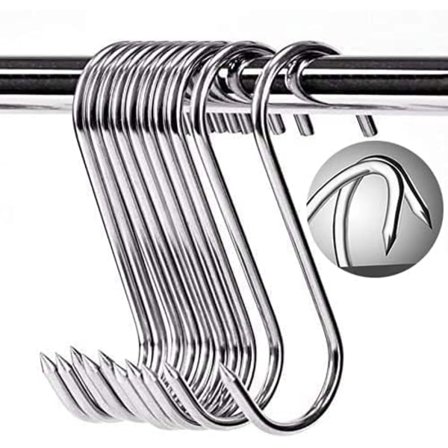 10 kpl Ruostumattomasta teräksestä valmistettuja lihakoukkuja, S-koukkuja, 100x4mm, S-koukku BBQ:lle