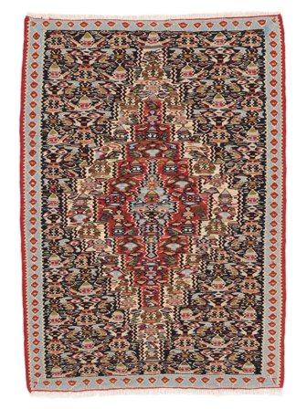 Koberec Kelim Senneh Fine 77X109 Černá/Hnědá (Vlna, Persie/Írán)