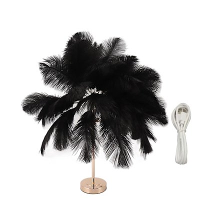 Bordlampe med strutsfjær, oppladbar, moderne, romantisk dekorasjonslampe, soveromslampe, nattbordslampe for hjemmedekorasjon