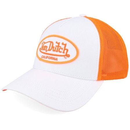 Von Dutch - White trucker Caps - Oval Patch Orange/White Trucker @ Hatstore