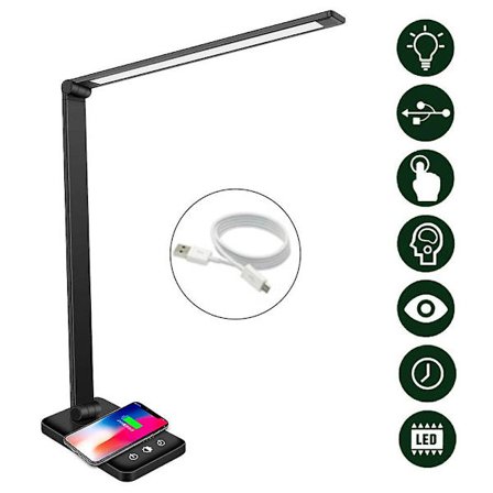 Himmennettävä pöytävalaisin 6W langaton lataus ja USB-latausportti, musta