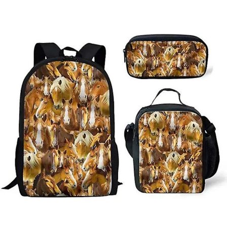 Studentryggsäck Anime Söt Häst Skolväska Ryggsäck Portfölj Messenger Bag Pennväska Tredelat Set Gåva