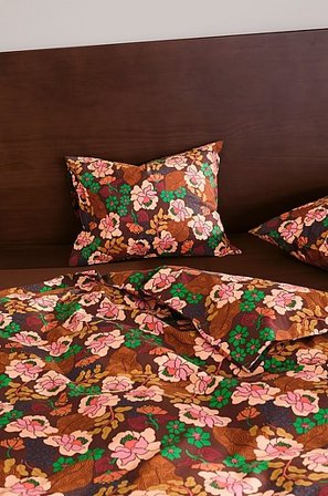 Jotex - Pussilakanasetti Yhden Hengen Vuode Orgaaninen Ruskea/kukkainen ruskea/kukkainen - MONAH - Osta Kapeat sängyt Jotex