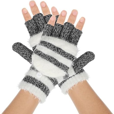 Vinterstrikkede konvertible fingerløse hansker i akryl, varme, lette, berøringsskjerm, søte votter, flip-top, dame, herre