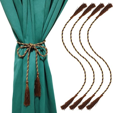 Håndlavede gardinholdere i bomuldssnor med kvast - enkel stil - til gardiner i forskellige tykkelser (mørkebrun)