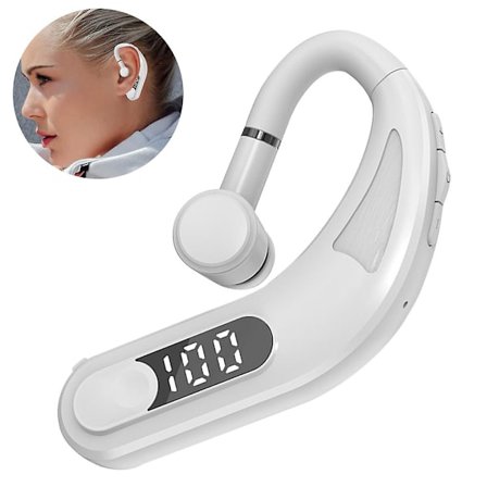 5.2 Yhden korvan Bluetooth-kuuloke, jossa melunvaimennus, mikrofoni, handsfree-toiminto, akunäyttö, valkoinen
