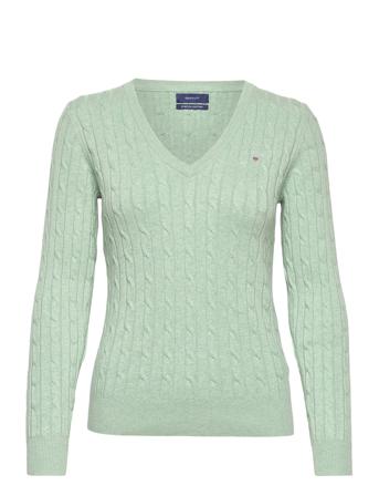 Stretch Cotton Cable V-Neck Green GANT