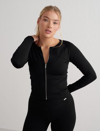 aim ́n Ribbed Seamless Zip Jacket - Black - S