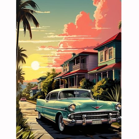 1980'er bil diamantmaleri sæt: 5D fuld boremaskine, retro design, klart lærred, DIY håndværk til boligindretning