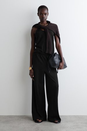 COS Frauen Hose Aus Baumwoll-Leinen-Mix Mit Weitem Bein in Schwarz