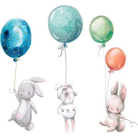 Søte KANINER og BALLONGER Barneveggklistremerker I Fugler Dyr Hare Dekorative Klistremerker I Veggdekor Kompatibel Barnerom Gutt Jente Barnerom