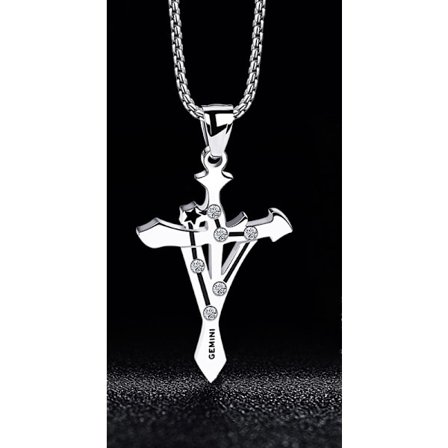 Wekity Men's Stainless Steel CZ Horoscope Zodiac 12 Constellation Cross Pendant Necklace Birthday Gift