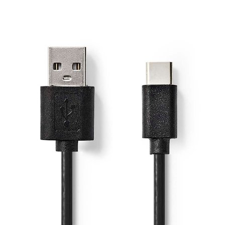 USB-kabel | USB 2.0 | USB-A Hane | USB-C Hane | 2.5 W | 480 Mbps | Nickelplaterad | 1.00 m | Rund | PVC | Svart | Label