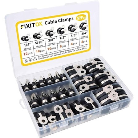 52 stk. gummislangeklemmer P-klemmer slangeklemmer rustfrie stålklemmer gummiklemmeklemmer 6 størrelser 1/4"5/16" 3/8"1/2" 5/8"3/4"