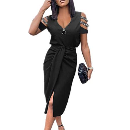 Dam Vår Elegant Patchwork Print Bodycon Dress Hollow Out P