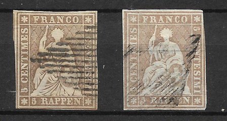 Schweiz 1854 - AFA 27x + 27xy - Stemplet