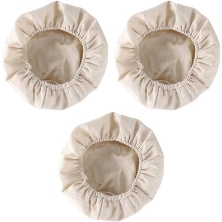 3 pyöreää pellavaista leipäkorin sisäosaa leivän ja hapanjuurileivonnan tarvikkeiksi ja järjestelyyn hapanjuurileivälle ja leivontaan