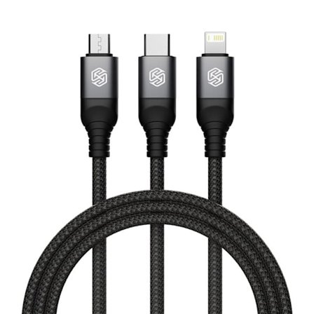 3-i-1-kabel - NILLKIN - Swift Pro - USB-A till USB-C/Lightning/micro-USB - 1,5m - Svart