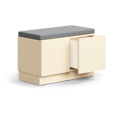 Opbevaringsbænk QBUS, understel, push-open, 534x800x420 mm, birk, grå hynde