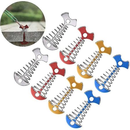 Aluminiumlegering Dækanker Stakes Fiskebensform Teltstænger Med Fjeder Spænde Og Justeringssnor Til Camping 8stk