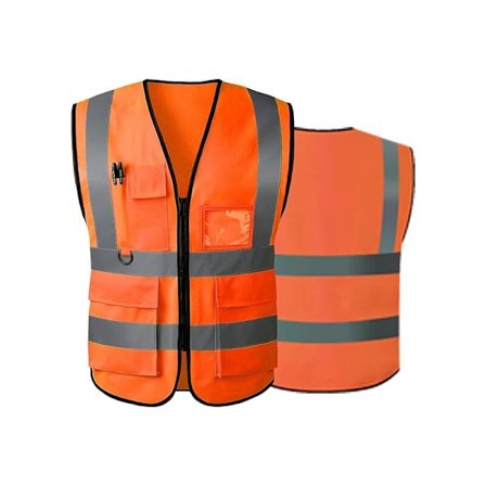 Refleksvest med høy synlighet og glidelåslommer foran - Oppfyller ANSI/ISEA-standarder (Oransje farge - Størrelse: L)