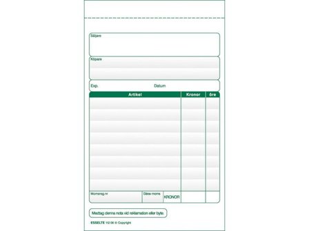 Esselte Blankett Kassanota A6 2x50 blad - Lyreco - Kontorsmaterial > Blanketter och bokföring > Blanketter
