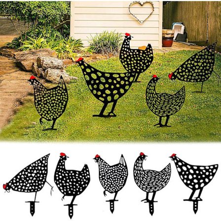 Kana Puutarhakoriste Patsas 5 Kpl, Koriste Piha Taide-Elävä Eläin Siluetti Seiväs Kana Siluetti Puutarha Seiväs, Sopii Koristeluun Pihan, Takapihan, 
