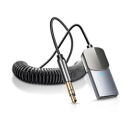 Bluetooth Aux Adapter, Bil Bluetooth v5.0 Trådløs Modtager USB til 3.5mm Jack Adapter til Håndfri Opkald Plug & Play, Auto Tænd (Sort)
