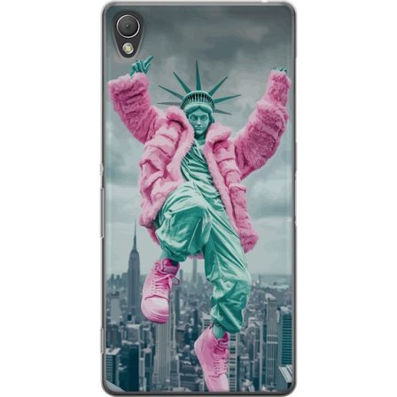 Sony Xperia Z3 Gjennomsiktig deksel Frihetsgudinnen gatestil rosa pels NYC moderne bymote statue liberty kul estetikk by kunst dristig levende design