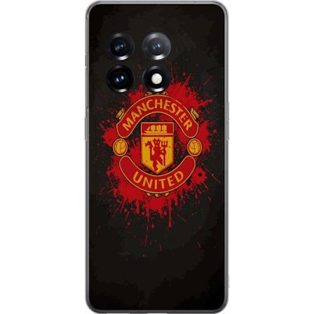 Kompatibelt Mobildeksel til OnePlus OnePlus 11R Manchester United logo i rød og gul farge med røff sportslig bakgrunn