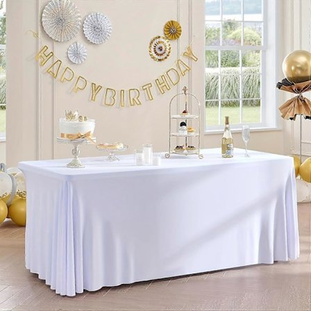 Ny stil 1 st, Elastiskt bordsöverdrag i polyester, Bordskjol, Enfärgad duk, Skrynkelfritt dra-på-lakan Elastisk bordsduk med kjol, Lämplig