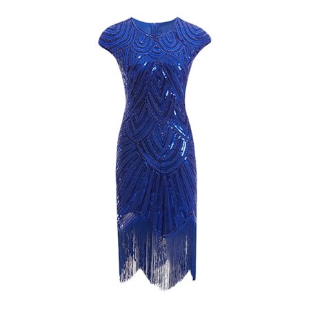Vintage Flapper-kjole fra 1920-tallet for kvinner Krystallperle-frynser Great Gatsby-kjole Blå