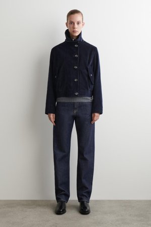 COS Women's Corduroy Funnel-Neck Jacket in Navy