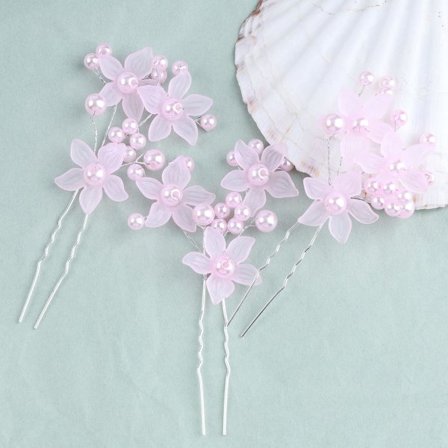 Perlebrude Bryllup Hårnåler Blå Perle Hårpynt Brudeblomst Hodeplagg Brudepike Hårtilbehør for Kvinner og Jenter (3-pakning) (Rosa)