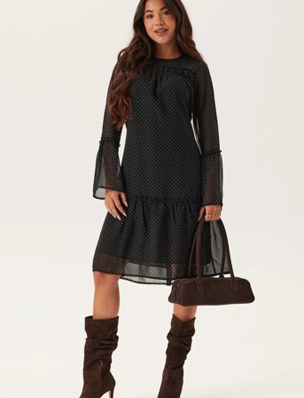 Bubbleroom Flounce Sleeve Dress - Black - 32-34