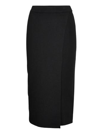 Rib Fitted Skirt Knälång Kjol Svart Calvin Klein