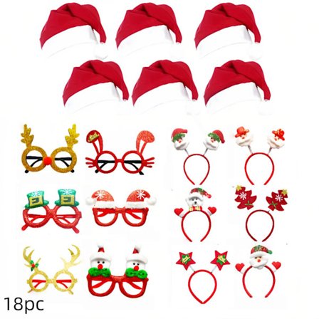 12 stycken julglasögon dekorationer, 6 stycken hattar, fotorekvisita, julfest rekvisita