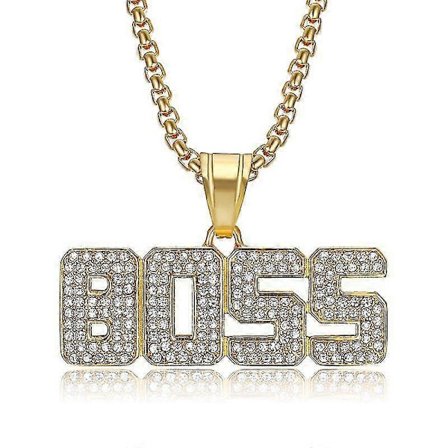 Punk Kristall Bokstav Boss Hänge Guld Färg Lång Kubansk Kedja Halsband Hip Hop Choker Smycken