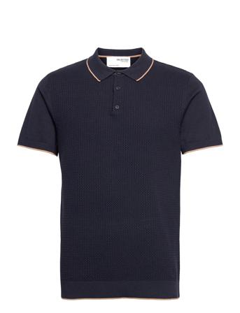 Slhhank Ss Knit Button Polo B Polos Short-sleeved Blå Selected Homme