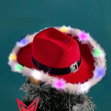 LED Rød og Hvid Jule Cowboy Hat Julemand Western Ferie Hat Cowboy Julemand Hat Blinkende Western Jule Hat TA