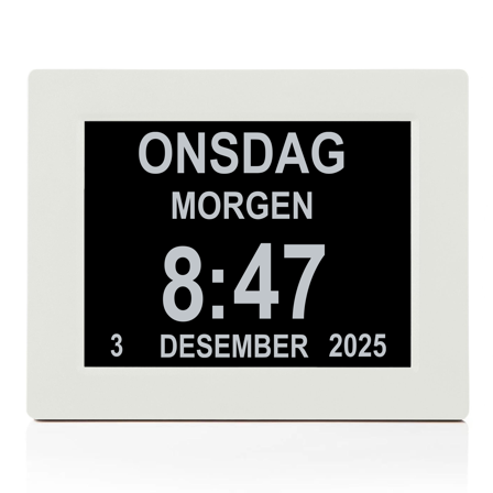 Ontario lettleselig kalenderklokke for eldre med Alzheimers, demens - 10" skjerm - hvit